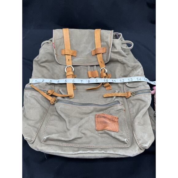 Augur Strauss Jans Canvas Leather Laptop Backpack Brown Distressed Boho Hiking - Picture 3 of 11